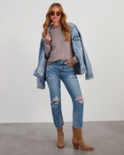 Taupe % Mallory Striped Crewneck Sweater-1