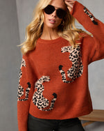 Nalie Leopard Motif Crew Neck Sweater