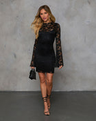 Black % Koreen Lace Mock Neck Mini Dress-1