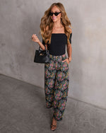 Black Multi % Moment In Time Floral Tapestry High Rise Pants-2