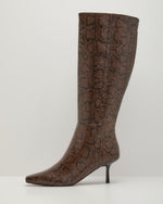 Matira Embossed Snake Print Vegan Leather Knee High Boots