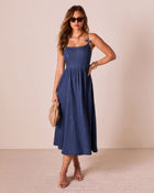 Tide To Me Bow Strap Midi Chambray Dress