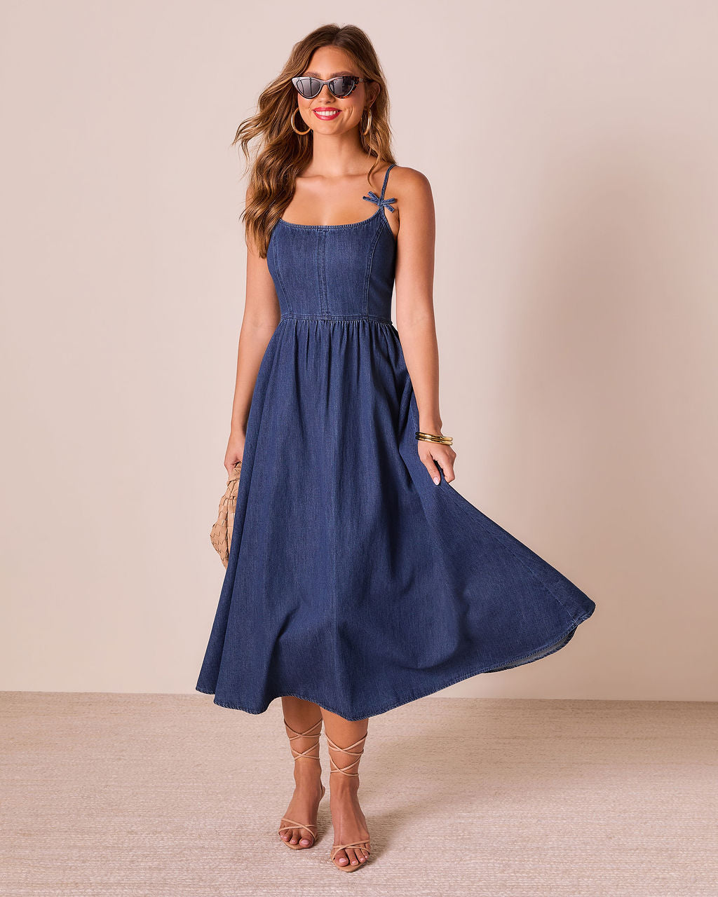 Tide To Me Bow Strap Midi Chambray Dress in Denim - Size Large, Cotton, VICI Tide To Me Bow Strap Midi Chambray Dress in Denim - Size Large, Cotton, VICI