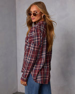 Burgundy Plaid % English Ivy Plaid Button Down Top-4