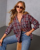 Burgundy Plaid % English Ivy Plaid Button Down Top-1