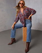 Burgundy Plaid % English Ivy Plaid Button Down Top-5