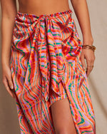 Multi % Imogen Satin Printed Tie Front Midi Skirt-5