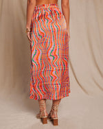 Multi % Imogen Satin Printed Tie Front Midi Skirt-4