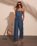 Seaside Stroll Chambray Waist Tie Jumpsuit