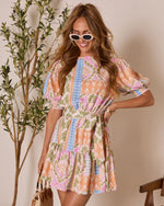 Sage Multi % Shailene Puff Sleeve Tiered Mini Dress-2