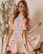 Sage Multi % Shailene Puff Sleeve Tiered Mini Dress-5