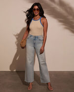 Taupe/Blue % Lelah Ribbed Contrast Top-6