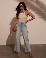 Taupe/Blue % Lelah Ribbed Contrast Top-2