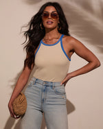 Taupe/Blue % Lelah Ribbed Contrast Top-5