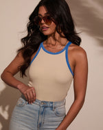 Taupe/Blue % Lelah Ribbed Contrast Top-1