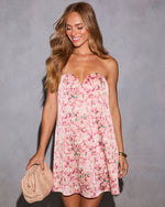 Blush Floral % Evangeline Strapless Satin Mini Dress-1