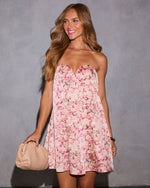Blush Floral % Evangeline Strapless Satin Mini Dress-5