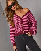 Soft Routine Checkered Striped Cardigan