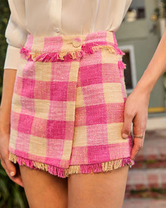 Light Check Plaid Frayed Mini Skort