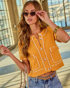 Orange % Quiet Start Contrast Stitch Cardigan-1