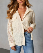 Cream % Sweet Noel Lace Button Down Top-5