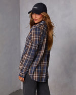 Navy Plaid % English Ivy Plaid Button Down Top-4