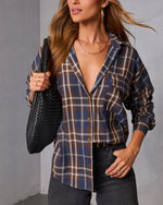 Navy Plaid % English Ivy Plaid Button Down Top-1