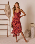 Red Multi % Garden Bliss Floral Tiered Midi Dress-1