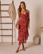 Red Multi % Garden Bliss Floral Tiered Midi Dress-5