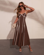 Adriah Contrast Trim Fit and Flare Maxi Dress