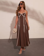 Adriah Contrast Trim Fit and Flare Maxi Dress