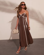 Adriah Contrast Trim Fit and Flare Maxi Dress