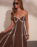 Adriah Contrast Trim Fit and Flare Maxi Dress