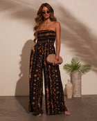 Brown/Black % Markey Abstract Strapless Jumpsuit-1