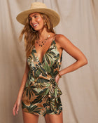Green Multi % Palm Beach Printed Wrap Front Romper-1