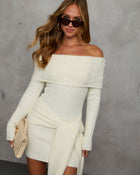 Ivory % Ginna Off Shoulder Wrap Tie Sweater Dress-1
