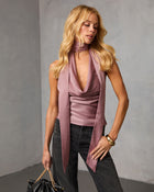 Late Text Satin Neck Scarf Top