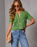 Green % Quiet Start Contrast Stitch Cardigan-6