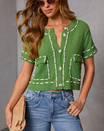 Green % Quiet Start Contrast Stitch Cardigan-1