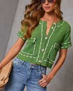 Green % Quiet Start Contrast Stitch Cardigan-5