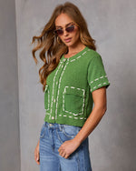 Green % Quiet Start Contrast Stitch Cardigan-3
