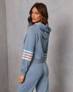Blue Multi % Seloria Striped Sleeve Drawstring Hoodie-4