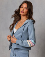 Blue Multi % Seloria Striped Sleeve Drawstring Hoodie-3