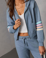 Blue Multi % Seloria Striped Sleeve Drawstring Hoodie-6