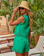 Palm Royale Linen Blend Crochet Trim Shorts
