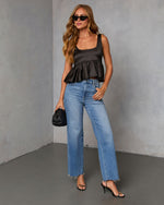 Black % Mellow Dusk Satin Peplum Top-2