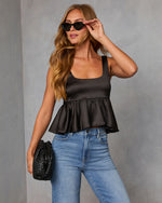 Black % Mellow Dusk Satin Peplum Top-5