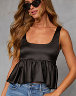 Black % Mellow Dusk Satin Peplum Top-6