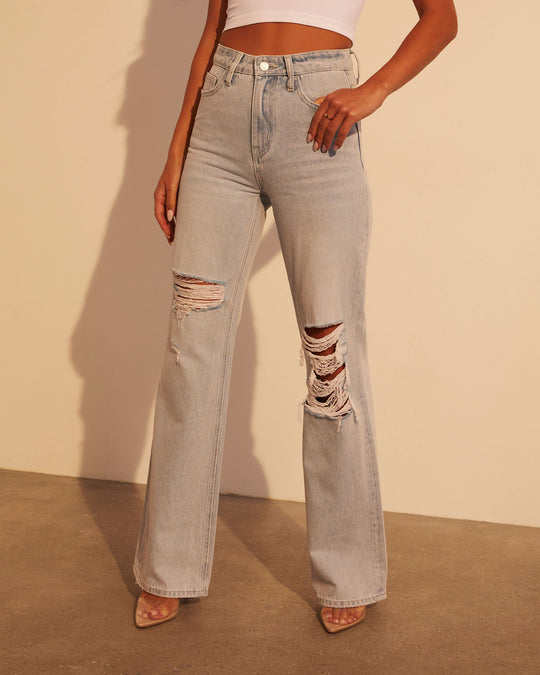 Alycia High Rise Distressed Wide Leg Jeans