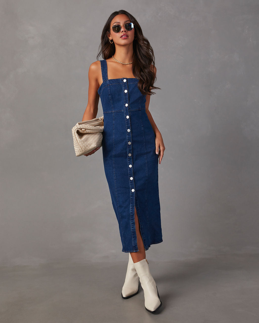 Olivia Strapless Denim Midi Dress – VICI